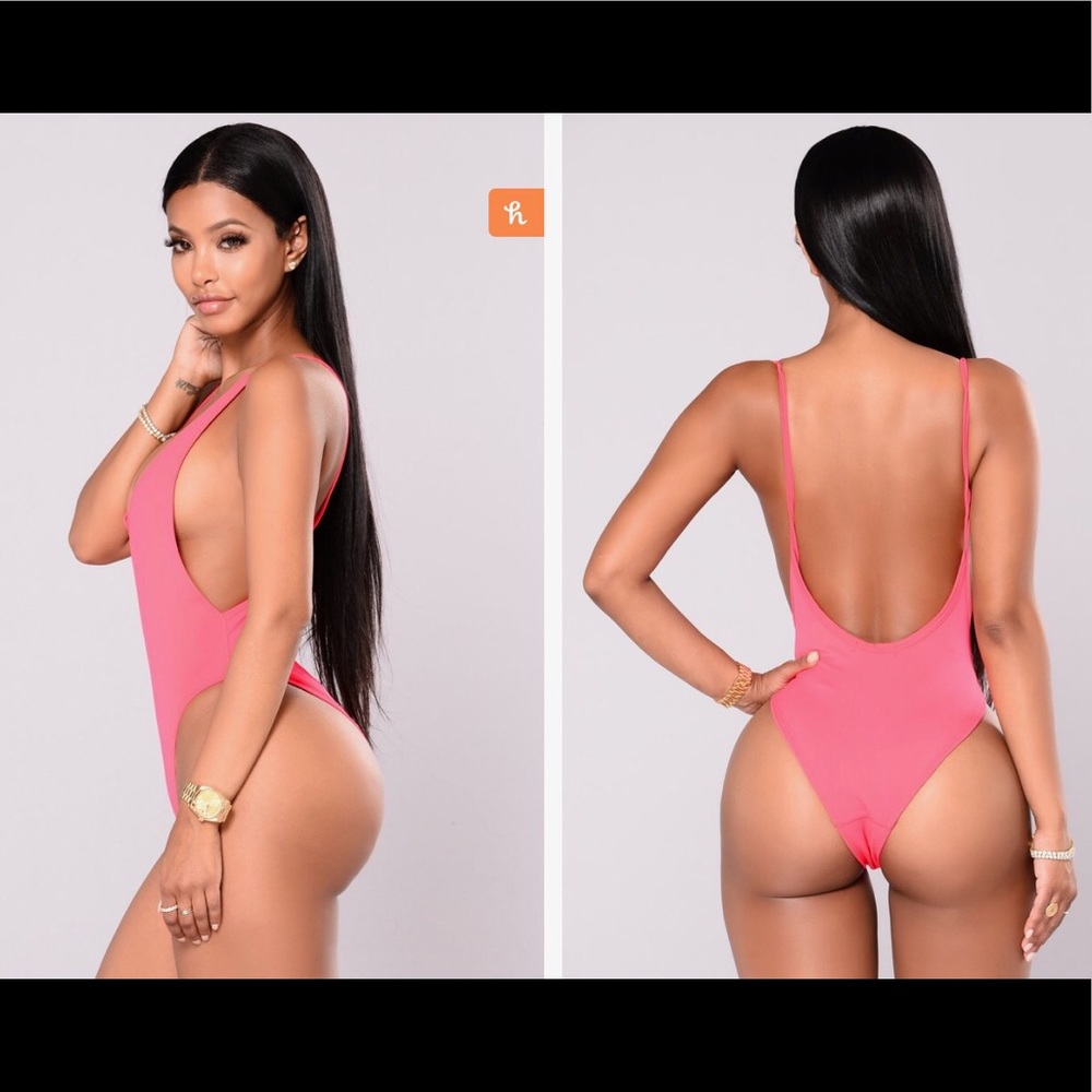 Fashion Nova High Cut Pink Swimsuit One Piece.